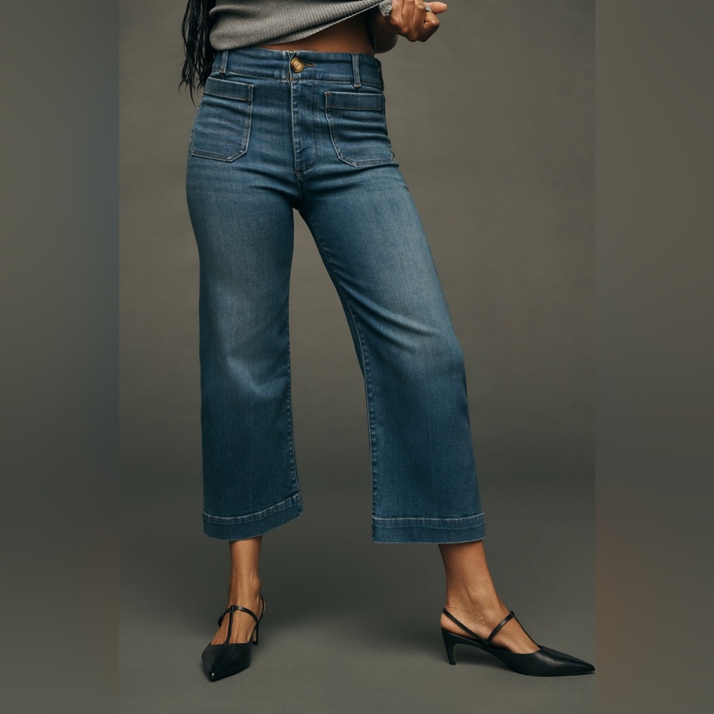 Maeve The Colette High Rise Wide Leg Crop Denim Jeans Size 29 Patch Pockets
